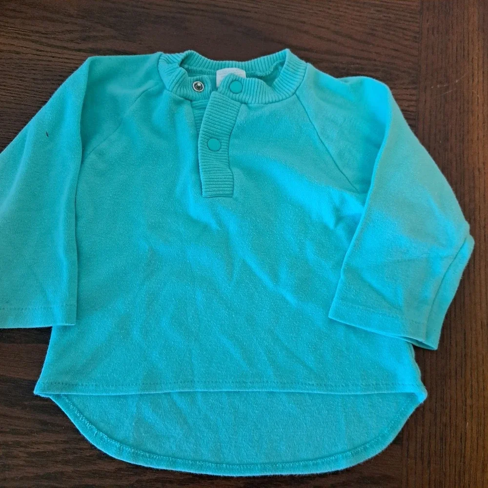 Doodle Pants Elephant Leggings & Baby Oneita Vintage Teal Henley Set 18 Months